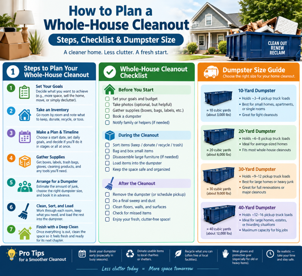 How to Plan a Whole-House Cleanout (Steps, Checklist & Dumpster Size)